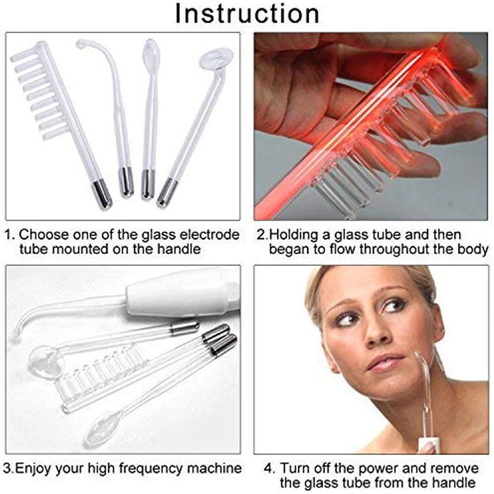 4 in 1 High Frequency Appliance Electrode Tube Wand Electrotherapy Skin Care Facial Spa Tightening Acne Spot Wrinkles Remover