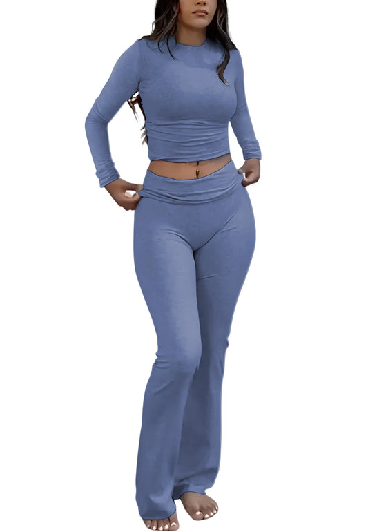 Women's Yoga Two-Piece Set Long-Sleeve Wide-Leg Activewear Set Casual Home Yoga Set Coordinated Set