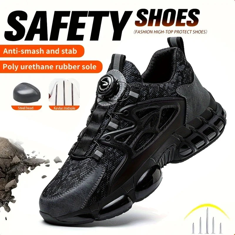 Slack-stab-proof work shoes with elastic buttons and lace-up