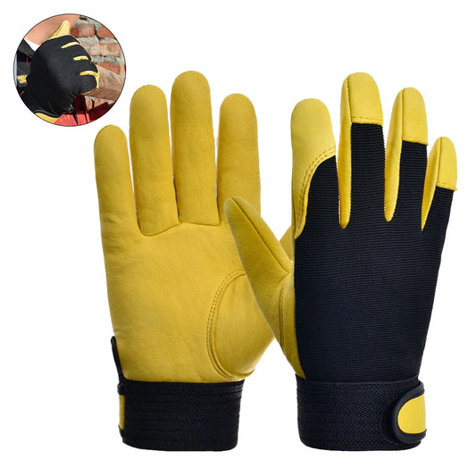 Cowhide Leather Work Gloves Safety Labour Protection Garden Sports Motorcycle Driver Workers Work Welding Wear-resistant Gloves